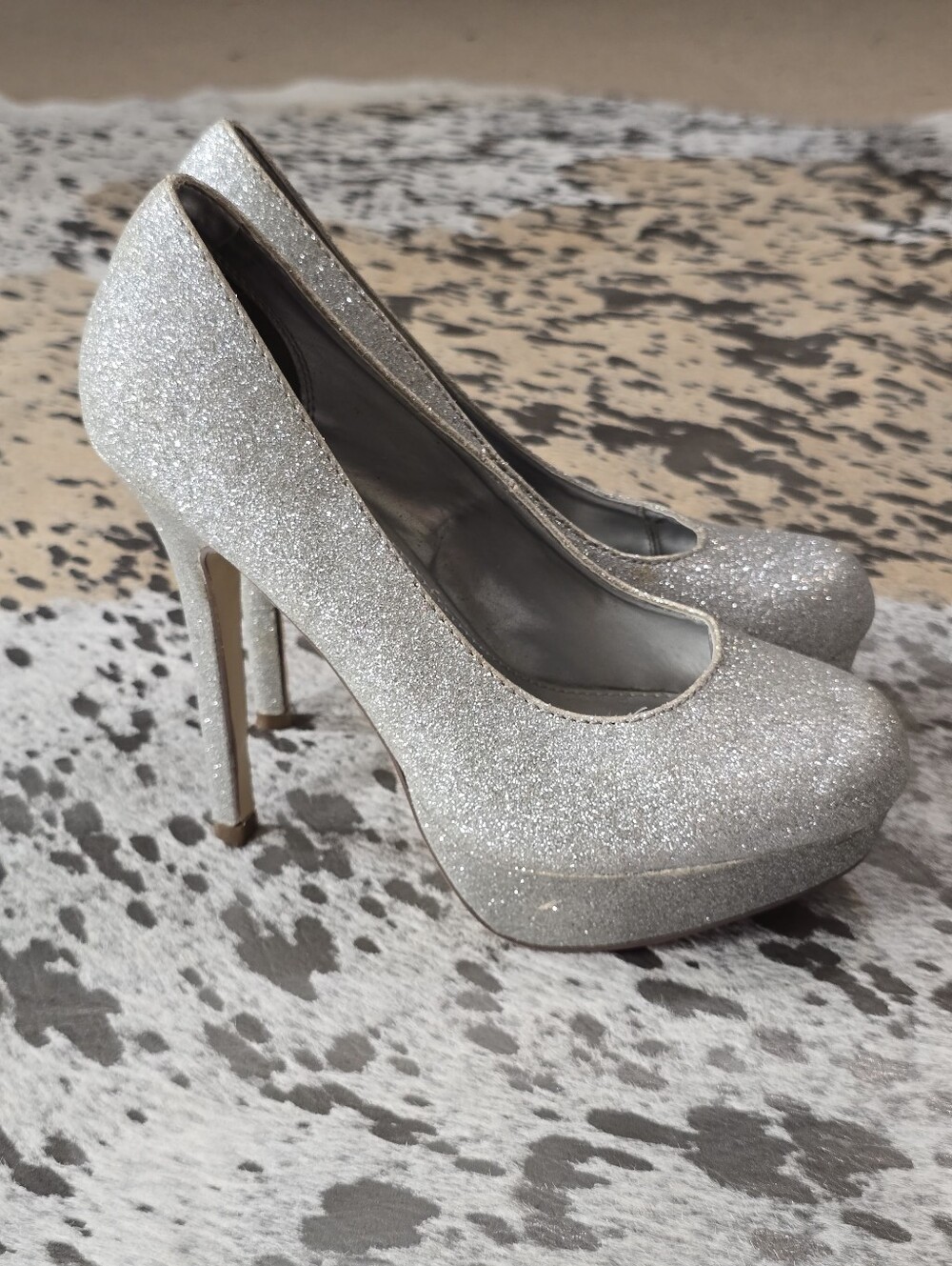 Brash Silver Glitter Platform High Heels